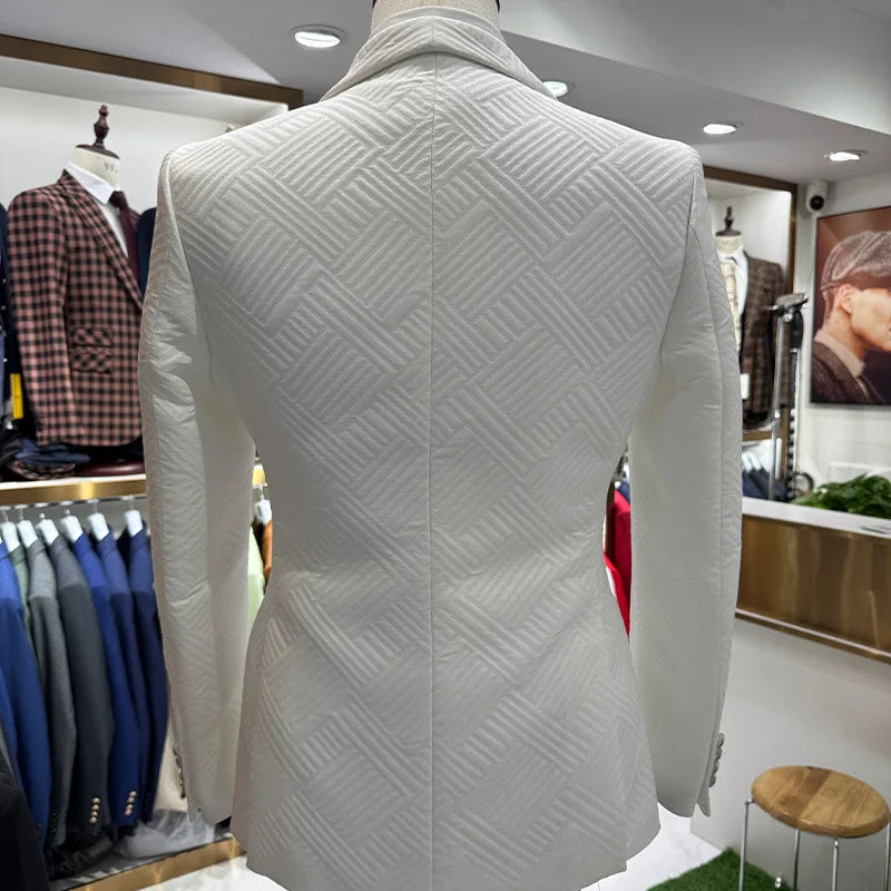 Boutique HOT SALE  3 PCS Set Xs-3XL Plus Size Men's Luxury White Wedding Casual Host Suit Pants + Vest + Jacket Evening Business Party Style Breathable Costume Male Luxury Apparel Supplies