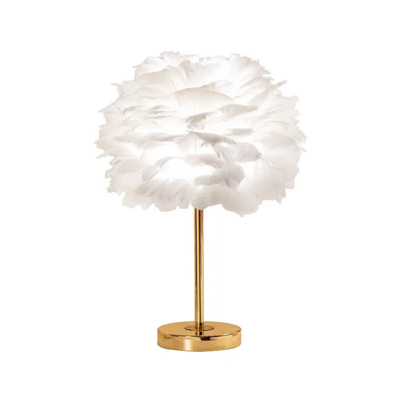 Pink/White Color Italian Modern Luxury Goose Feather Crystal Table Lamp Study Living Bedroom Decoration Lampshade Desk Lamp Bedside Eye Protection Reading Light