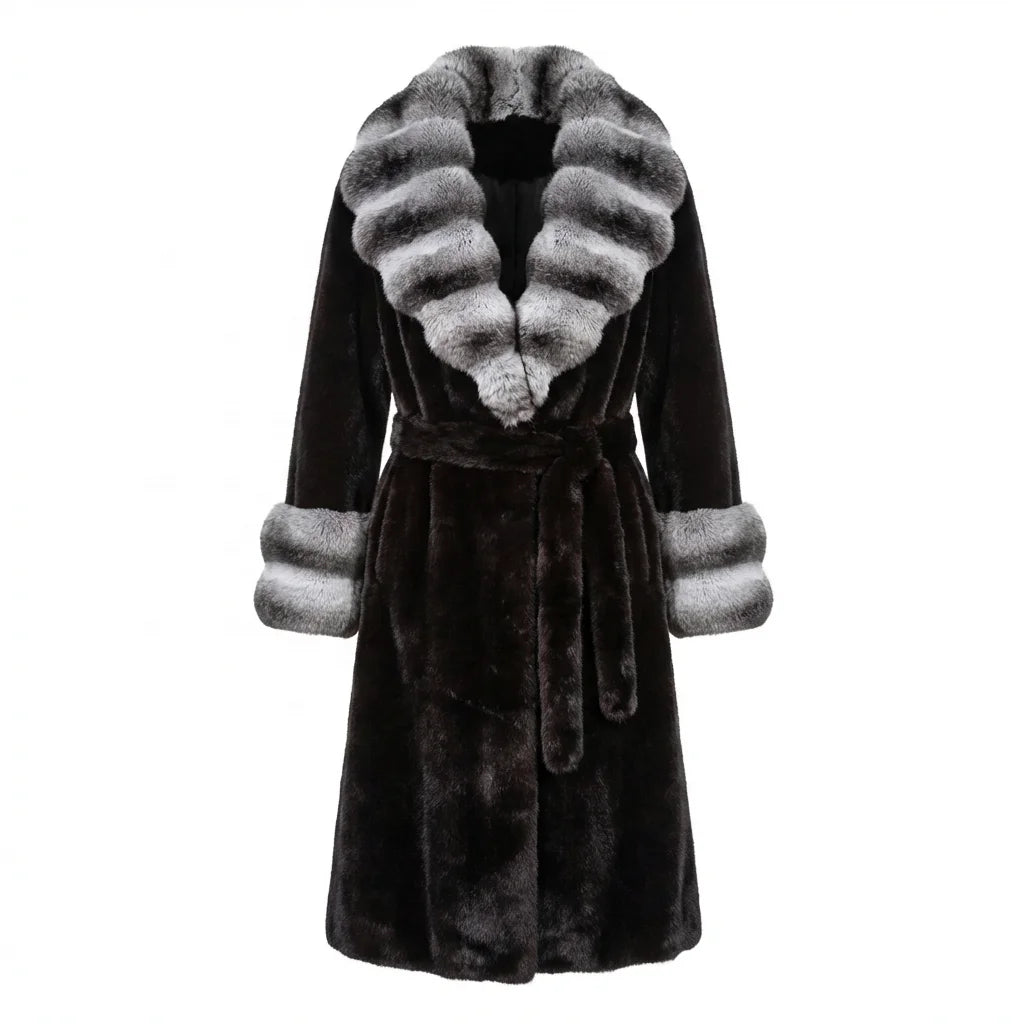 Black/Beige Color Women's Loose Long Eco-Friendly Top Quality Artificial Fur Coat Turn-Down Collar Warm Fluffy Windproof Winter Outerwear Trench Jackets Ladies Winter Clothing Supplies