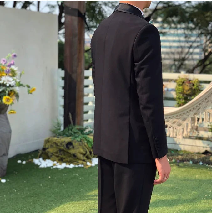 HOT SALE Only Few Units Left NEW Design Italian Fashion High Quality M-4XL Curvy Men's Formal Evening Business Party Wear Shawl Collar Jacket Pants Black Color Gentlemen Wedding Guest Groom Red Carpet Celebrities Men Luxury S