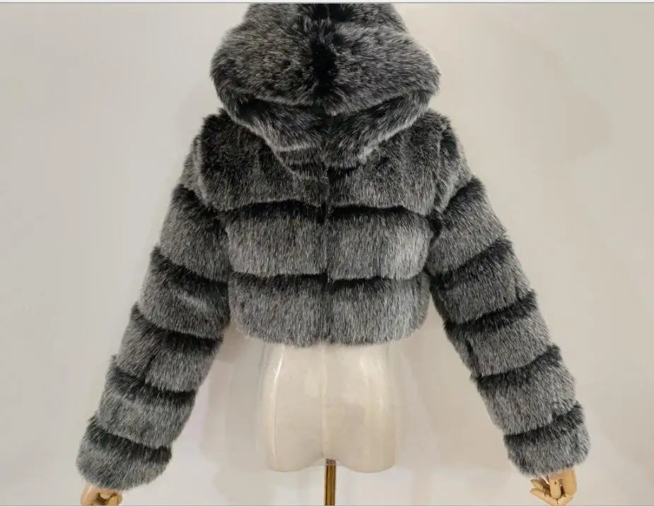 NEW Arrivals S-3XL Coffee/Dark Gray/Black Fashion Women Environmental Red Faux Fox Fur Coat with Hood Thick Warm Full Pelt Fake Fur Jacket Short Winter Woman Fur Coat Ladies Girls Luxury Fashion Clothing Supplies