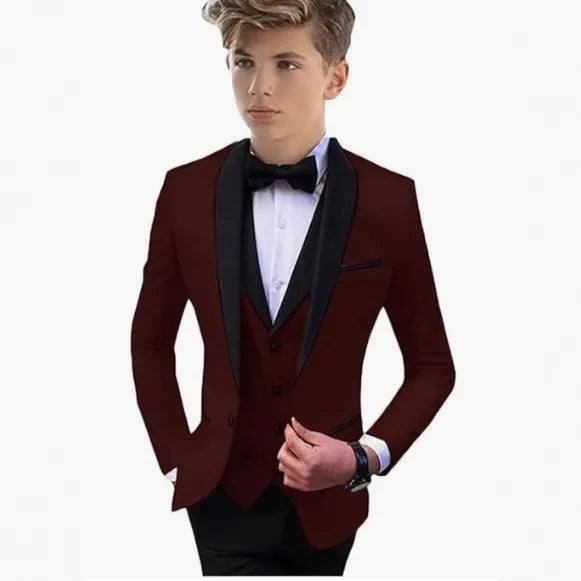 3 PCS Set 8 Colors Boys Luxury Suit Blazer Vest Pants Jacket Gentleman Clothes Sets 3-16T Kids Wedding Guest Evening Prom Birthday Party Formal Clothing Wedding Suits Children Luxury Apparel Supplies