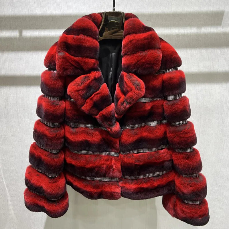 Boutique Gala HOT SALE 4 Colors S-2XL  Luxury Original Chinchilla Fur Coat Winter Real Natural Rex Rabbit Fur Outerwear Authentic Chinchilla Jacket Women Luxury Apparel Supplies.
