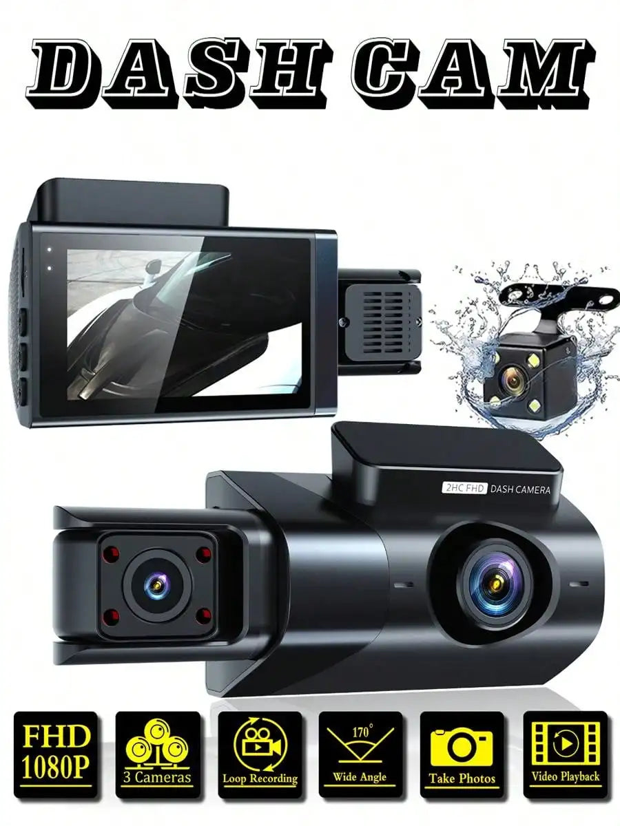 3 Lens Dashcam with WI-FI App Control  1080P Loop Recording Front 1080P Car Camera Mode Dash Camera for Cars Video Playback FHD Cars Vehicle Security Accessories Safety Supplies