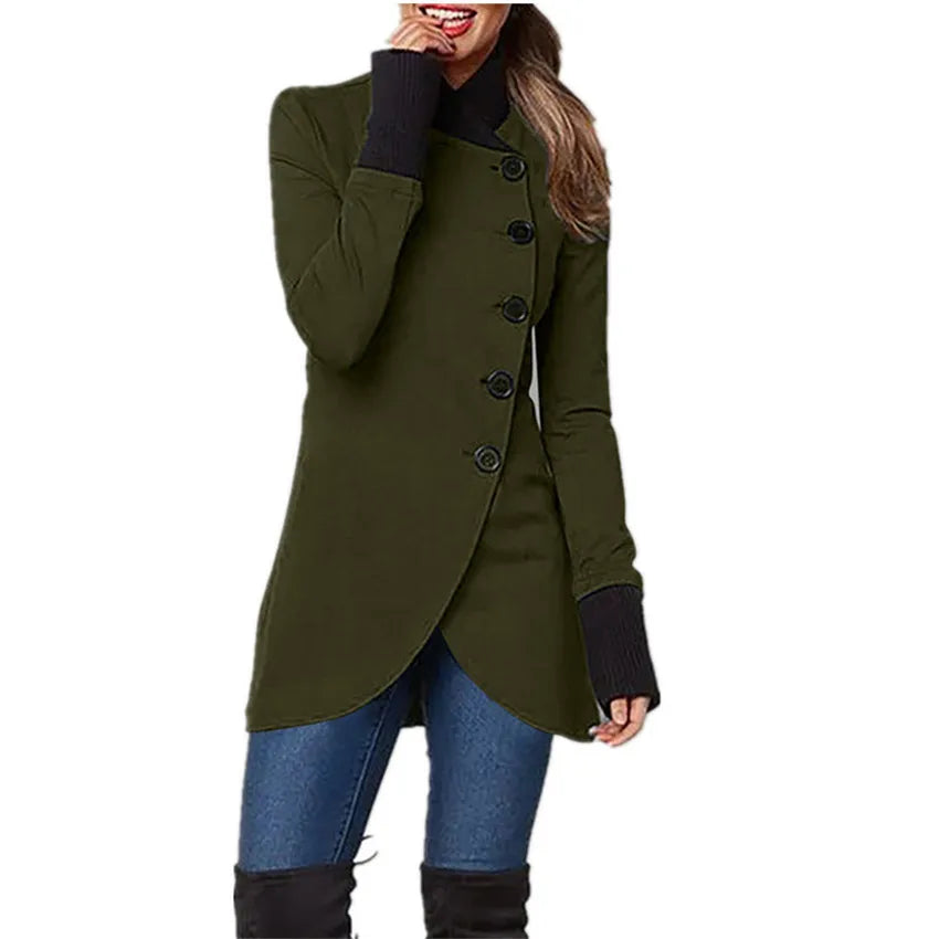 5 Colors S-4XL Plus Size Women Autumn and Winter Women's New Fashion Solid Color Single Breasted Panel Bottom Split Long Sleeve Versatile Coat Windproof Outerwear Jackets Ladies Casual Clothing Supplies