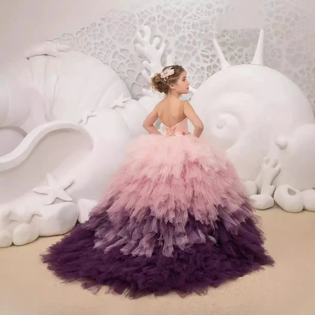 HOT SALE NEW Design 2/14 Years Old Bridesmaid Princess Catwalk Fairy Gorgeous Fluffy Color Matching Luxury Wedding Flower Girl Dress Bride's Evening Prom Party Bridal Formal Mermaid Gowns Children's Luxury Apparel Supplies