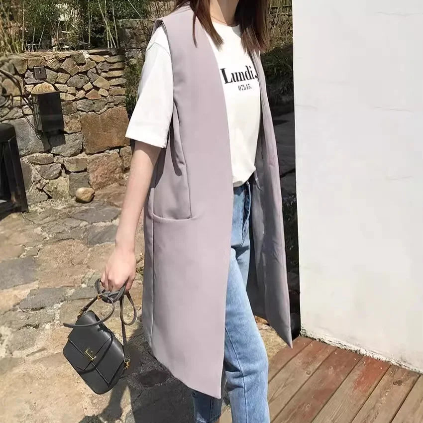 NEW Arrivals Simple Slimming Vest Women's Spring Summer New Style Fashionable and Mid Length Suit Vest Women Casual Clothing Supplies