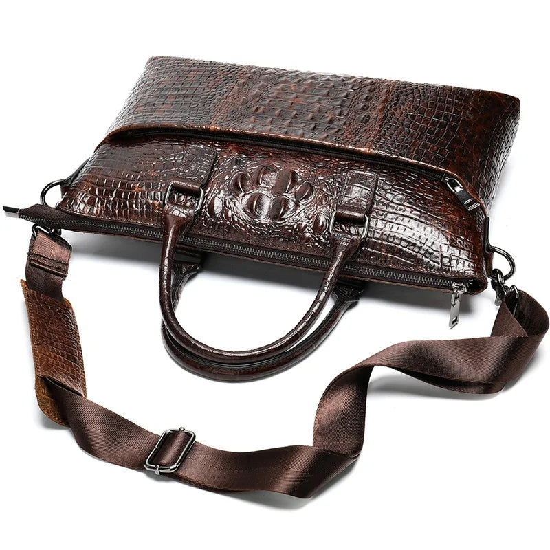 Alligator Genuine Soft Leather Embossed Crocodile Leather Men's Business Lawyer Office Professional Documents Briefcase Shoulder Handbags Luxury Office Custom Logo Zipper Closure Luxury Briefcase