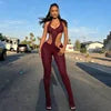 Black/Blue/Burgundy Color  New Halter Cutout Flare Leg Backless Jumpsuit Slim Fit Summer Night Club Playsuit Evening Beach Party Bodysuit Women Sexy Apparel Supplies