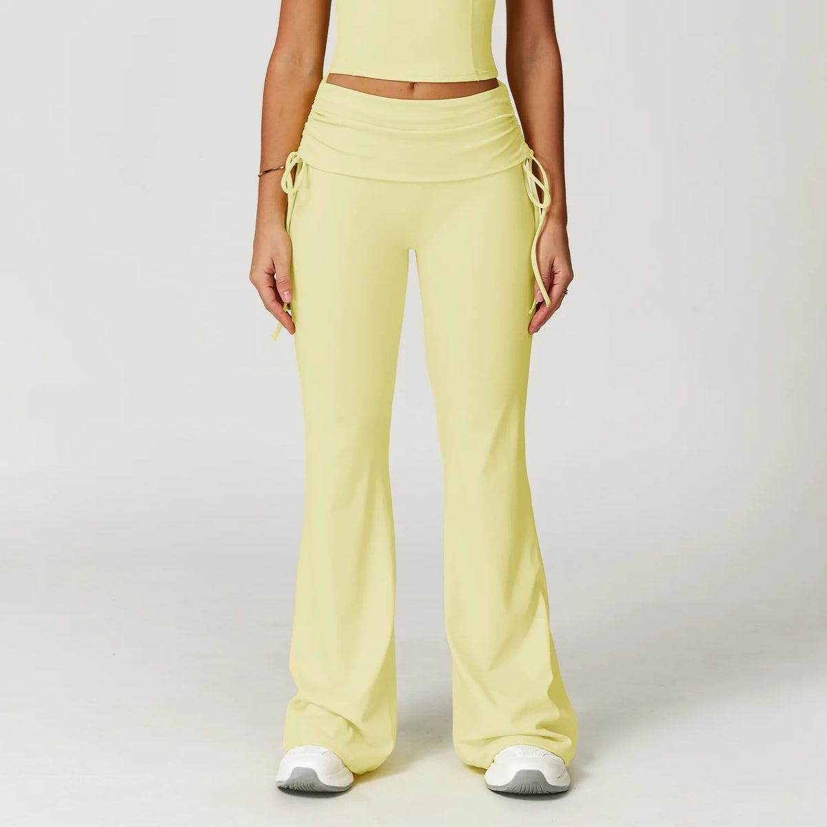 5 Colors S-XL Cross-Border Foldable High-Waisted Tummy Control Ruched Butt-Lifting Flared Pants Nude-Feel Wide-Leg Slimming Long Drawstring Outdoor Sport Activities Pants