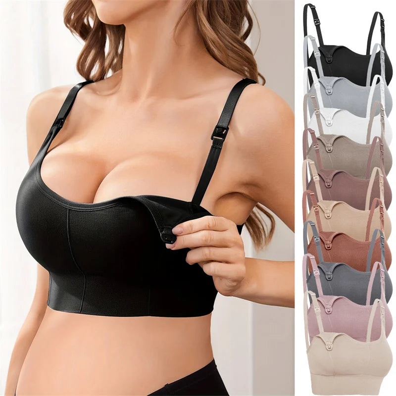 10 Colors S-2XL Women's Maternity Lactation Breast Feeding Nursing Bra Seamless Wire Free Push Up Anti Sag One Piece Comfortable Ladies Underwear Accessories