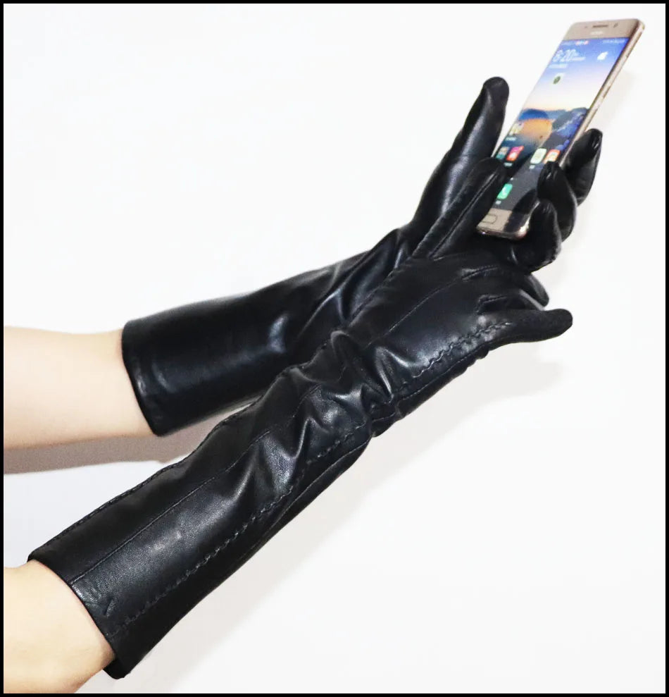 NEW Arrivals  Genuine Real Leather Gloves 100% Sheepskin Long Gloves Women's Winter Warm Fleece Lining Over Elbow Arm Sleeves Color Ladies Fashion Apparel Accessories
