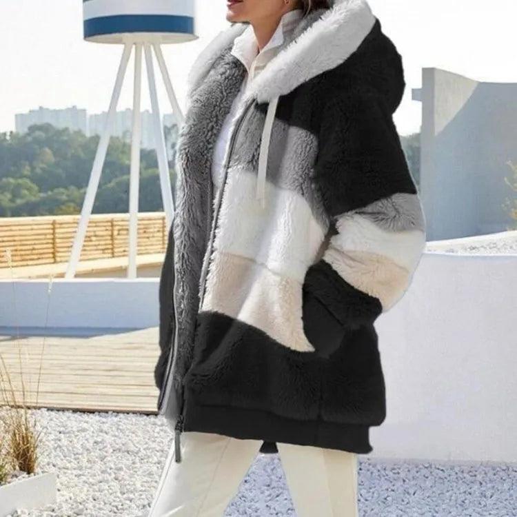 10 Colors S-5XL Plus Size Winter Warm Ladies Jacket Autumn Winter Long Sleeve Women  Block Zipper Fluff Hooded Outerwear Coats Women Winter Clothing Supplies