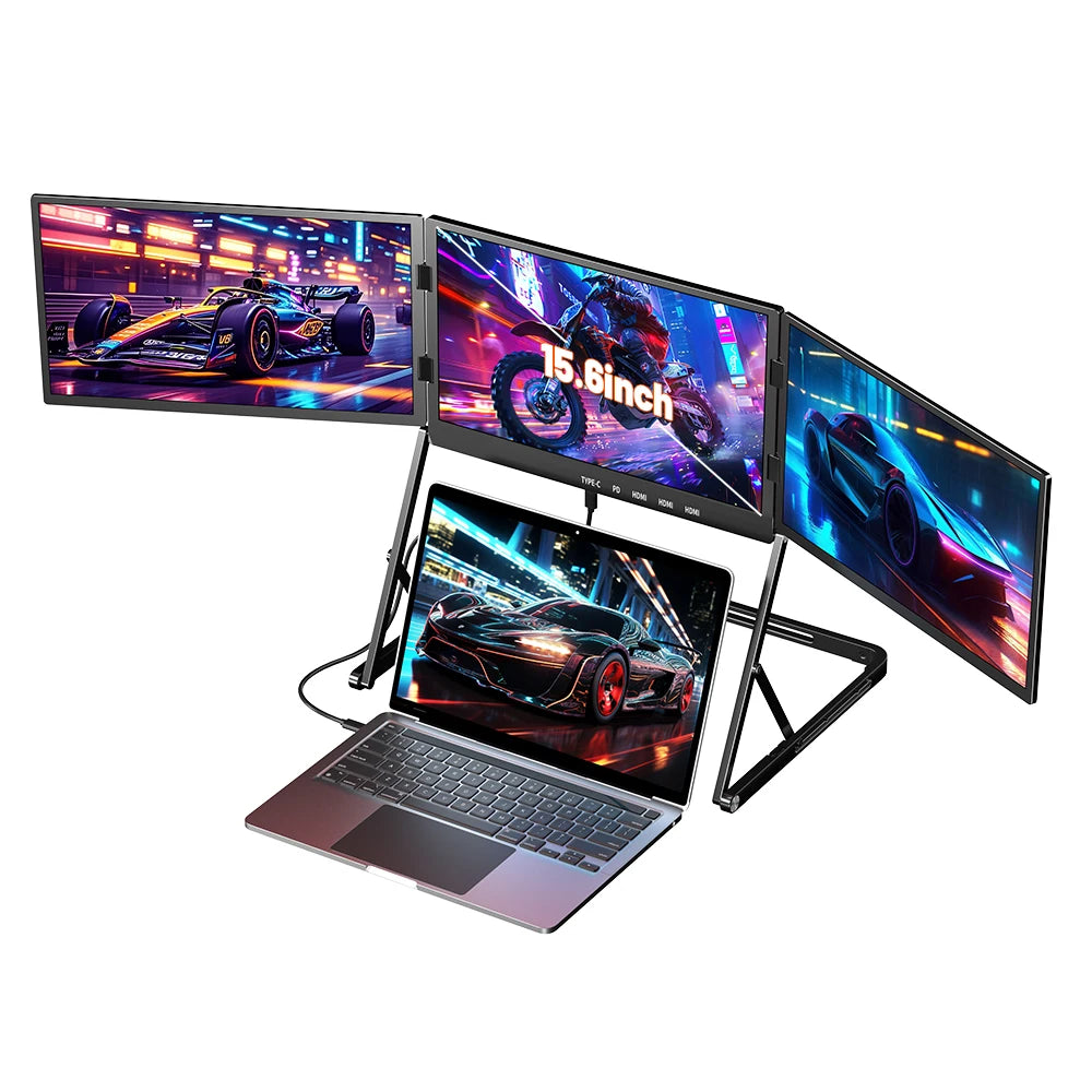 3 Screens Set 15.6Inch Full HD IPS External Monitor Laptop Multi-Screen Three Screen Portable Monitor Foldable Monitor Home PC Gaming Business Office Computer Tools Set Electronic Supplies