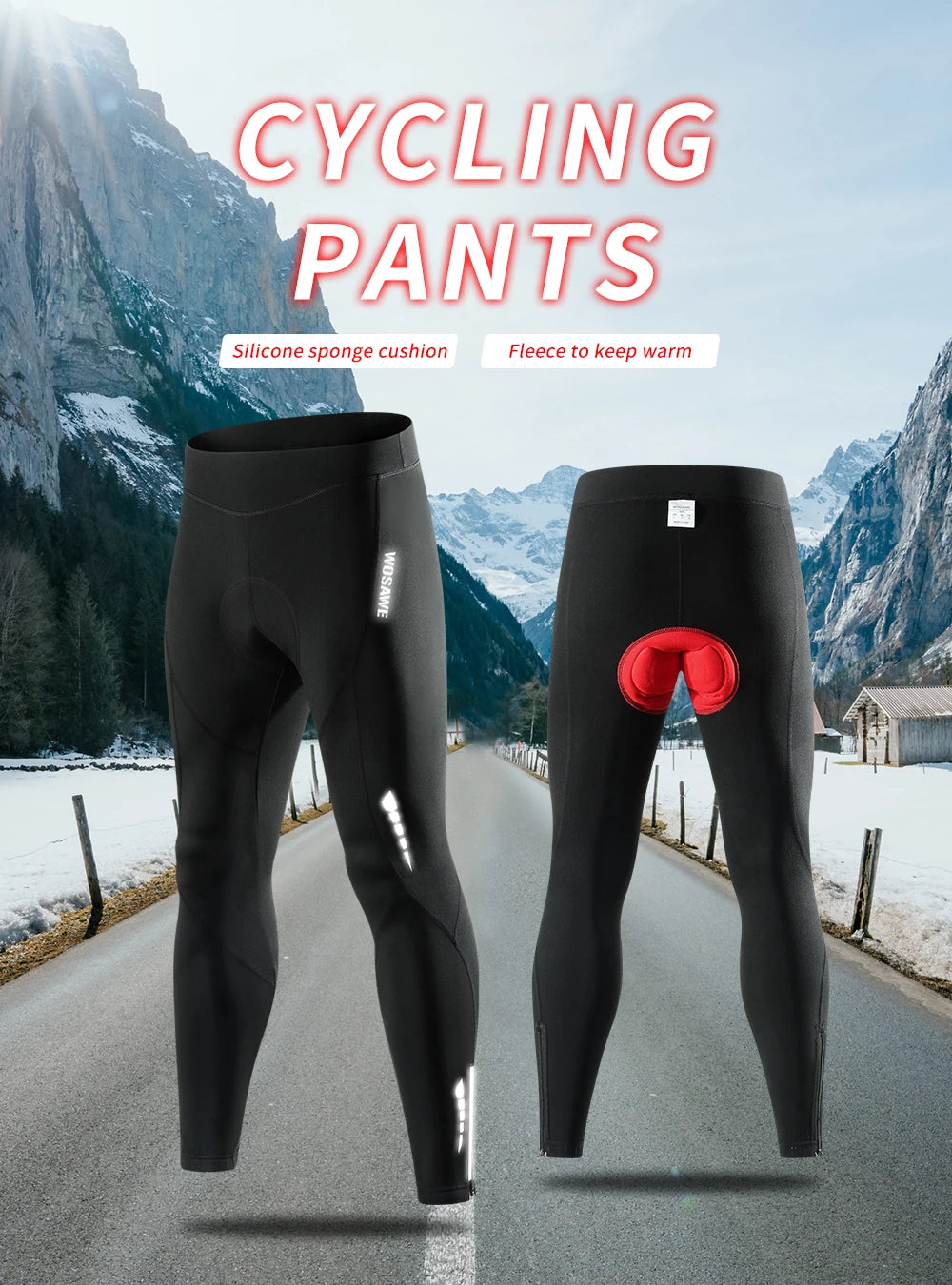 NEW Arrivals S-3XL US/EU Size Men Winter Fleece Cycling Thermal Pants Mountain Bike Gel Padded Tights Windproof Leggings Bicycle Clothing Thermal MTB Bike Long Trousers Sports Apparel Supplies