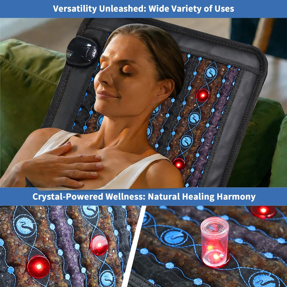 NEW 45*45cm Amethyst Soft Heating Mat Cushion Yoga Pad Natural Jade Heated Seat Electric Mattress Pain Relief Anti-Stress Mat UK/AU/EU/US Plug with Remote Control Health Care Relaxation  Supplies