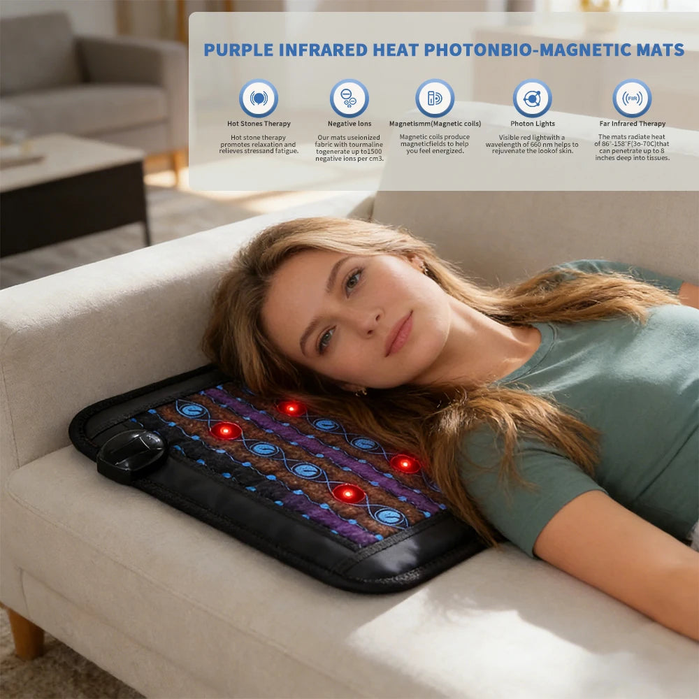 NEW 45*45cm Amethyst Soft Heating Mat Cushion Yoga Pad Natural Jade Heated Seat Electric Mattress Pain Relief Anti-Stress Mat UK/AU/EU/US Plug with Remote Control Health Care Relaxation  Supplies