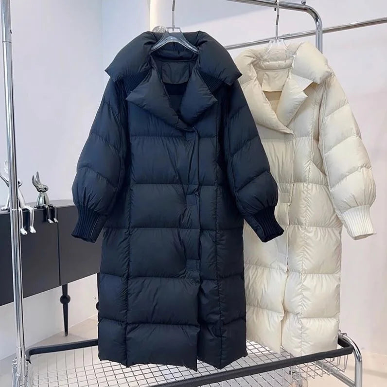 Top Quality Winter  Cotton Jacket Women's Style Over Knee Long New Style Fashion Thickened Puff Feeling Oversized Loose Windproof Coat Snow Boots Outerwear Jackets Ladies Winter Apparel Supplies