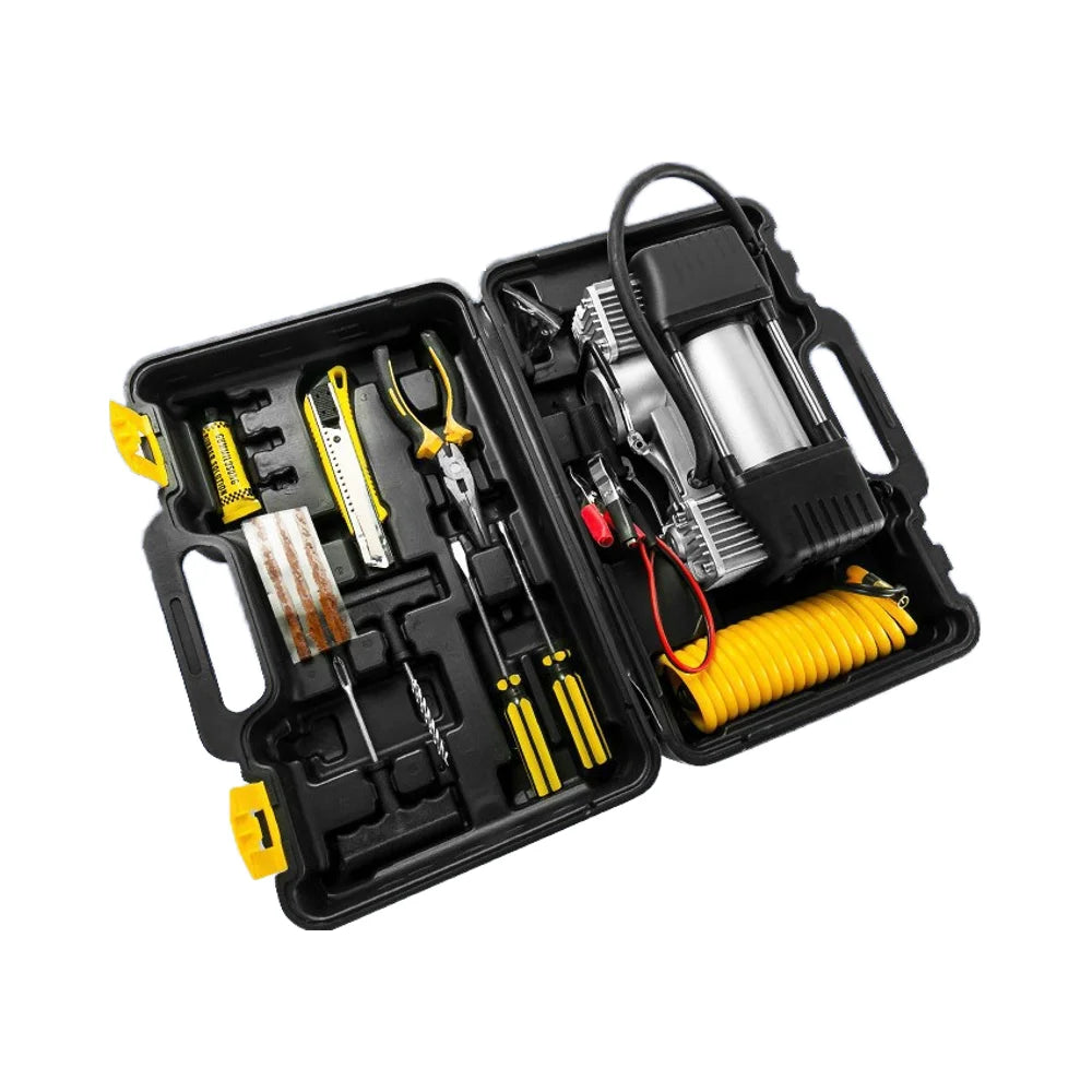 NEW Set Single Cylinder 120W 12V DC Car Air Compressor with Tire Pressure Monitor and Plastic Construction Vehicle Emergency Set