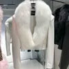 Genuine Sheepskin Real Leather Fox Real Fur Jacket Pure White/Black/Dark Brown/Pink Color Long Sleeve Premium Women Leather Jacket with Natural Fox Fur Collar Autumn Winter Girls Clothes