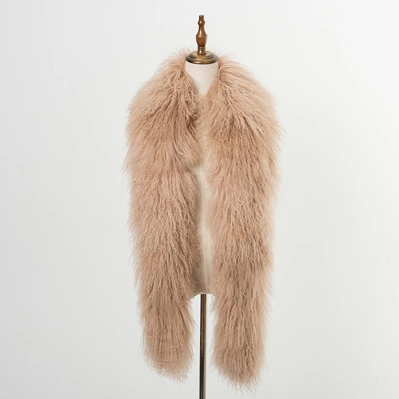 175cm Long 4 Colors Top Quality Mongolian and Tibet 100% Natural Sheep Fur 175cm Big Shaggy Scarf Double-Sided Long Thickened Winter Whole Skin Real  Fur Collar Evening Business Party Prom Ladies Luxury Apparel Accessories.