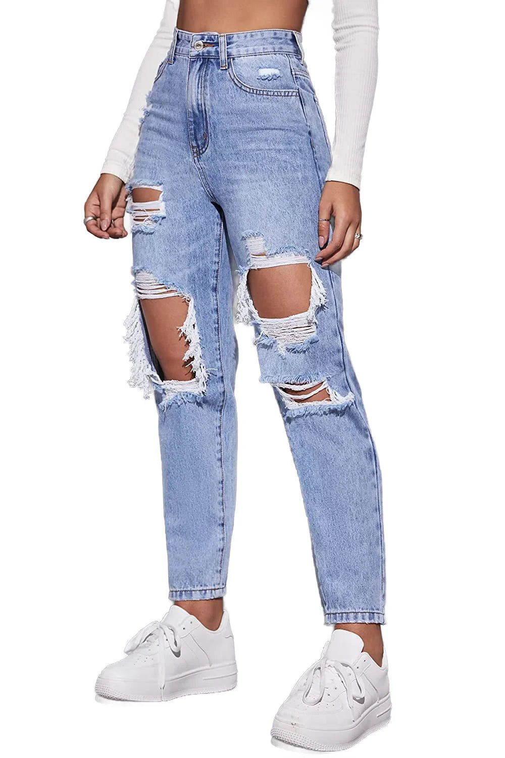 S-2XL Women's Skinny Jeans High Waist Ripped Distressed Y2K Eco-Friendly Casual Summer Autumn Spring Denim Pants Streetwear High Street Clothes Female Casual Clothing Supplies