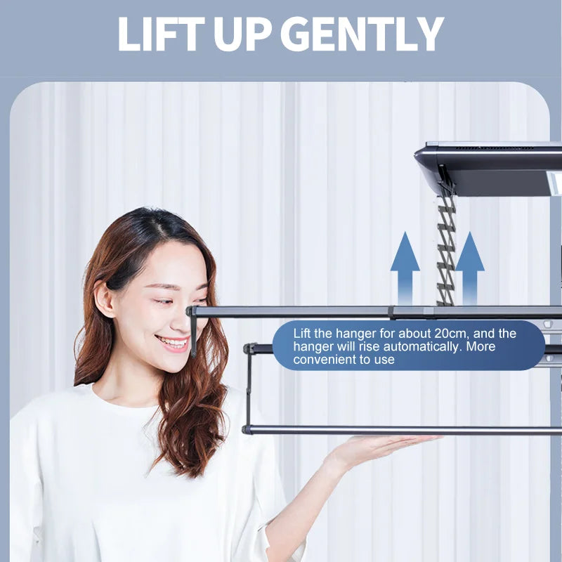 TUYA APP Control Wi-Fi Automatic Lifting Led Lighting  Intelligent Ceiling Hanger Remote Control Foldable Electric Dryer Indoor Outdoor Aluminum Pipe Smart Laundry Supplies