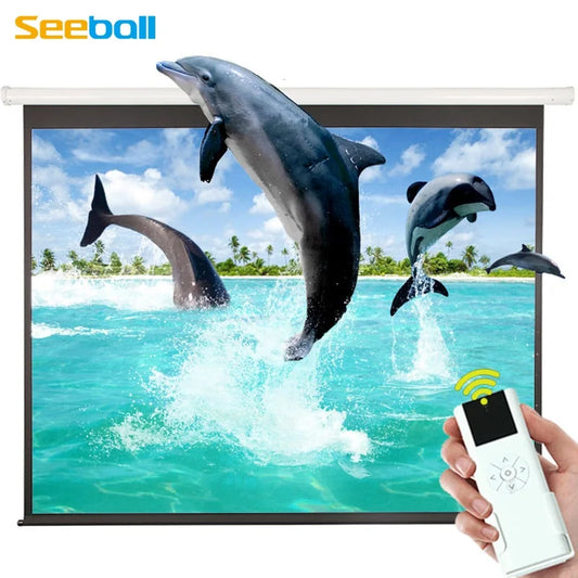 NEW Arrivals  120 Inch 16:9 Motorized Screen RF Remote Control Electric Matte White Projection Screen Business Meeting Home Theater Indoor Outdoor Projection Screen