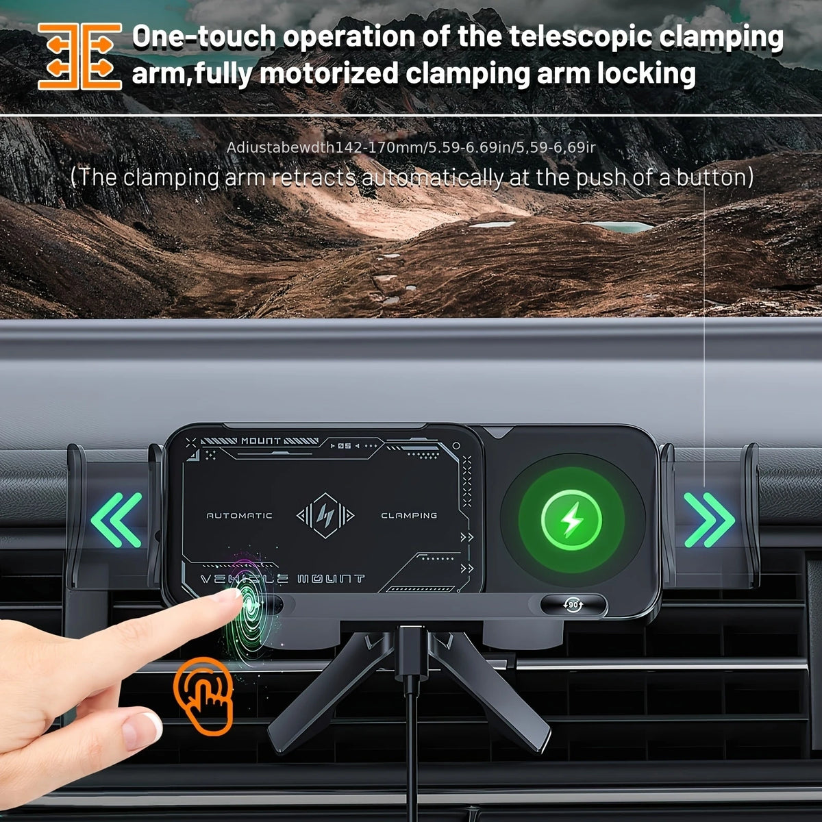 Car Vent Wireless Charger Mount, Fast Charging Phone Holder, Auto Rotating Stand for Phones, Supports Up to 15W Fast Charging