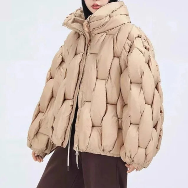 Brown/Black/Khaki Color Unique Knit Design Casual Stand Loose Thick Women Down Windbreaker Coat Custom Size Simple Winter Women's Coats Snow Outerwear Jackets Women Winter Apparel Accessories