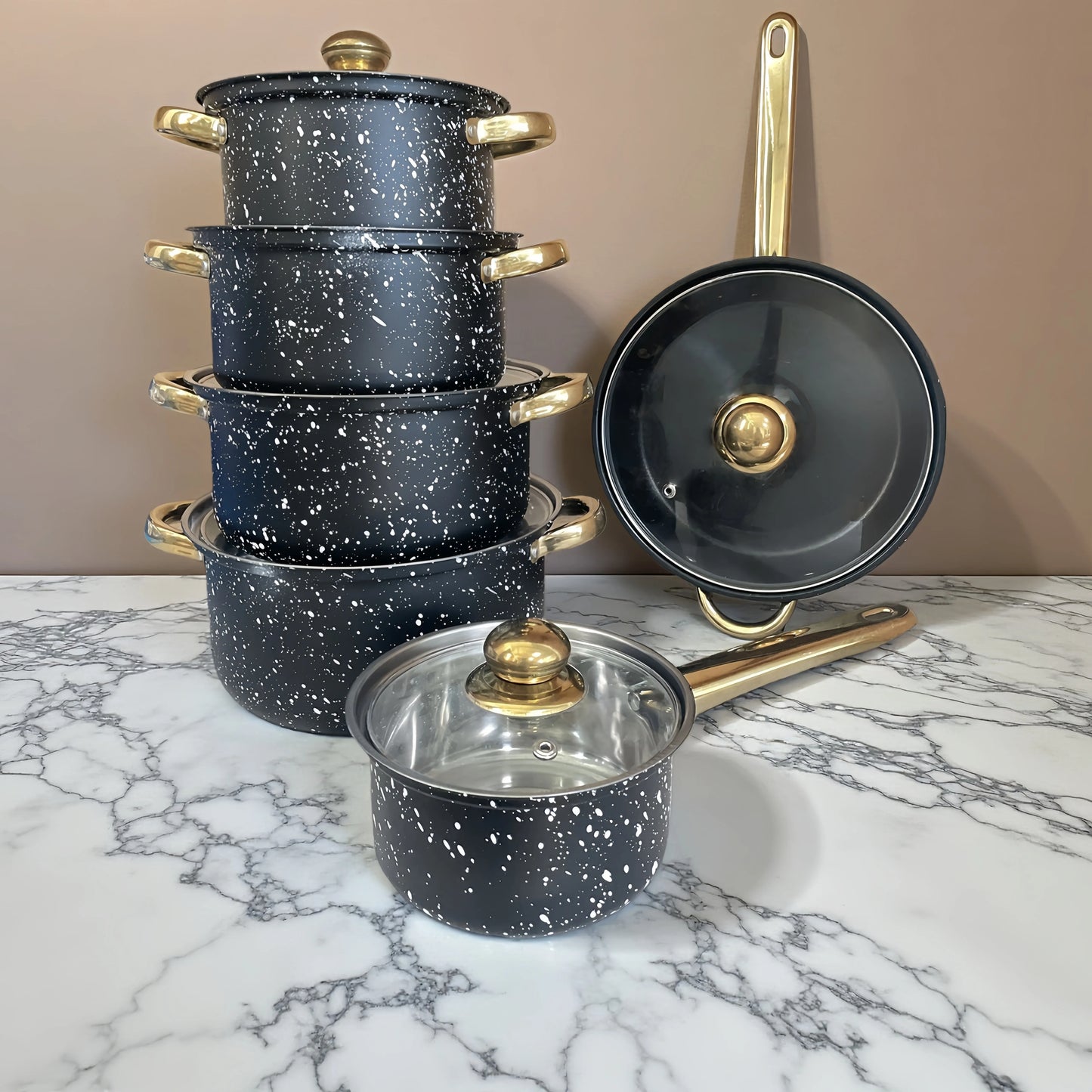 12 PCS Set Stone Top Quality African Stainless Steel Cookware Set Wheat Stone Casserole Collection of Soup and Frying Pots Home Hotels Restaurants Kitchenware Supplies