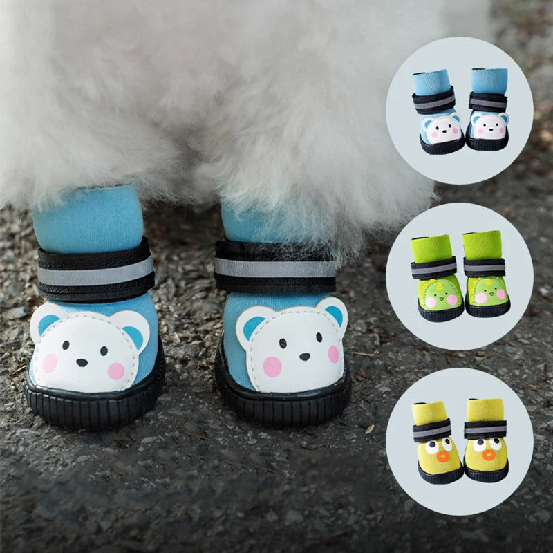 New Rainy Day Outdoor Pet Anti-Slip Shoes Wear-Resistant Cartoon Waterproof Reflective Dog Shoes