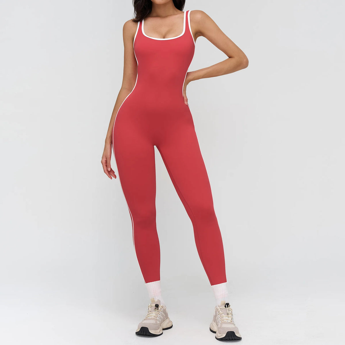4 Colors Women's Sexy Backless Deep V-Neck Yoga Jumpsuit Full-Length High-Waisted Stretchy Breathable Eco-Friendly Outdoor Running Gym Fitness Outfit Activewear Women Sports Clothing Supplies