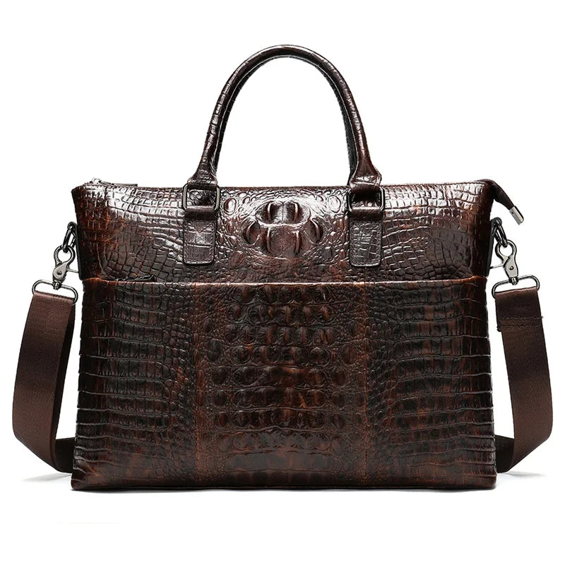 Alligator Genuine Soft Leather Embossed Crocodile Leather Men's Business Lawyer Office Professional Documents Briefcase Shoulder Handbags Luxury Office Custom Logo Zipper Closure Luxury Briefcase