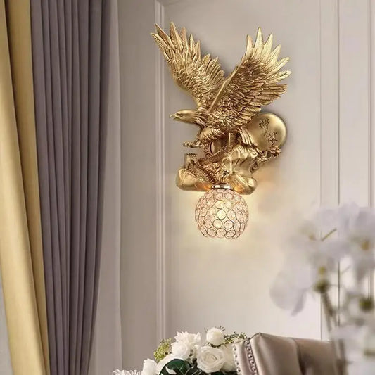 Villa Home Luxury Handcrafted Art Creative Decoration 3 Types  Modern Resin Eagle Wall Lamp LED Gold Creative Crystal Sconce Lights Decor for Home Living Room Bedroom Outdoor Balcony Porch