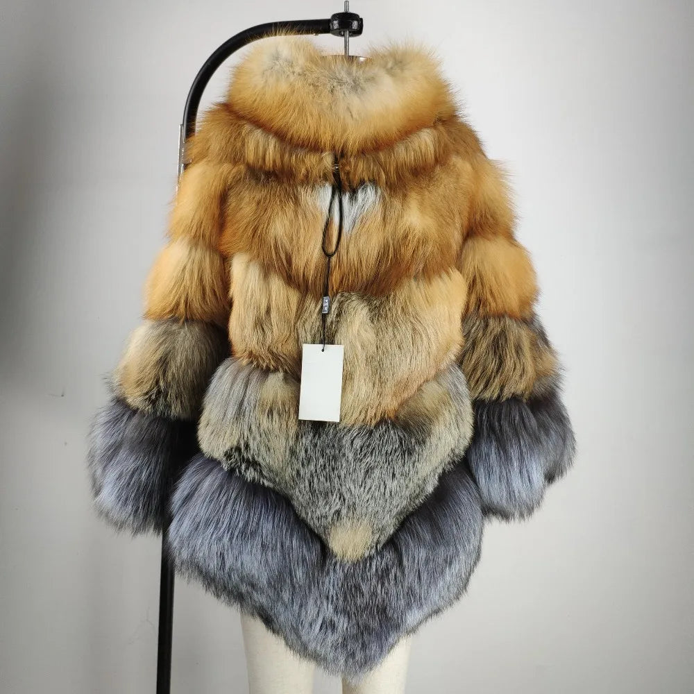 NEW Arrivals 4 Colors Women's Elegant Graceful Winter Women's Real Natural Fox Fur Coat Custom Design Fur Poncho Luxury Shawls Ladies Luxury Apparel Supplies