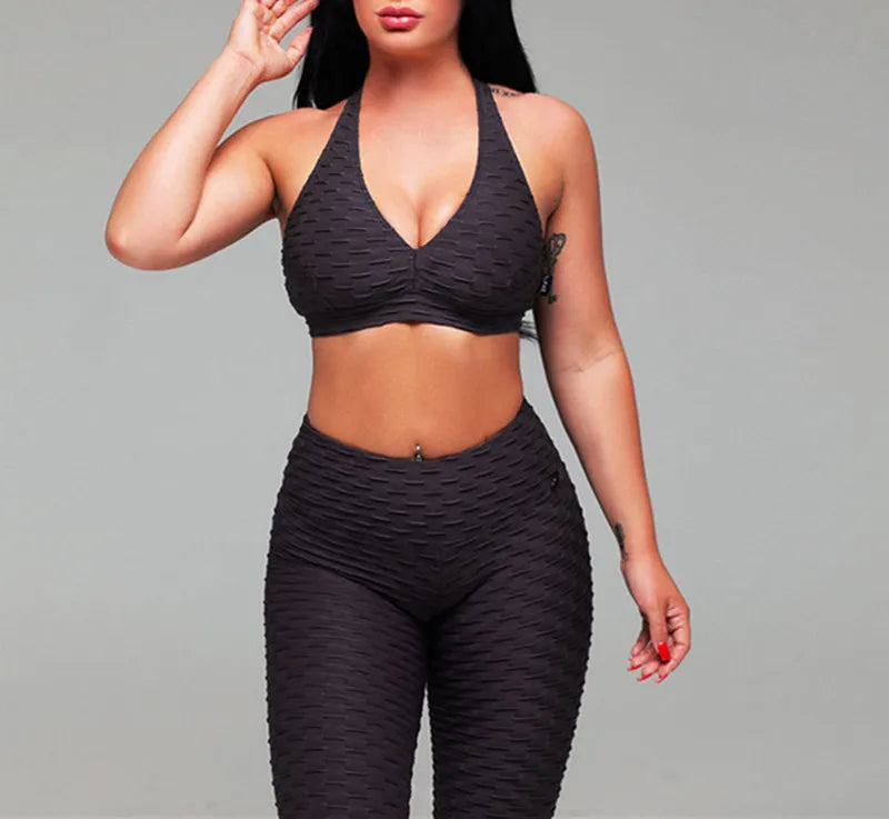 2 PCS Set 5 Colors High Waist Squat Proof Leggings Active Wear Sport Bra and Gym Pants Private Label Fitness Yoga Set Workout Sets for Women