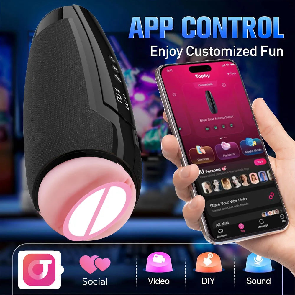 NEW Arrivals 3 in 1 Electric Aircraft 7 Heating Oral Sucking Thrusting Vibration App Remote Control Male Masturbation Cup Adults Sex Toys Supplies