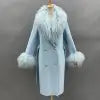10 Colors Autumn Winter  Wool Cashmere Lady Luxury Coat With Real Natural Soft Fox Fur Collar Wedding Guest Evening Party Ladies Luxury Apparel Supplies