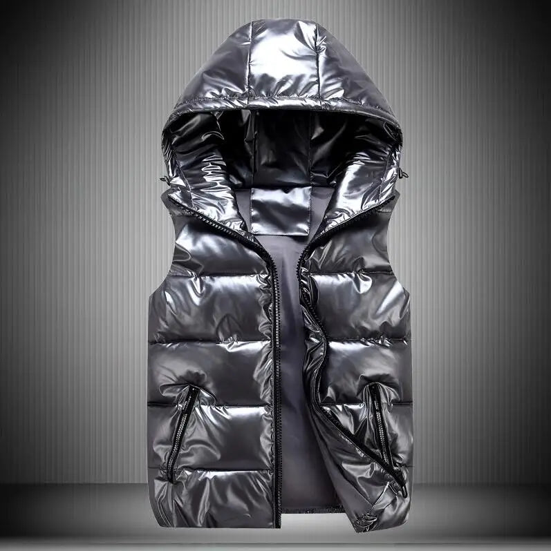 5 Colors S-4XL Plus size Women  Men's  Winter Sleeveless Puffer Hooded Vest Waistcoat With Waterproof Windproof Zipper Closure Cotton-Filled Outer Wear