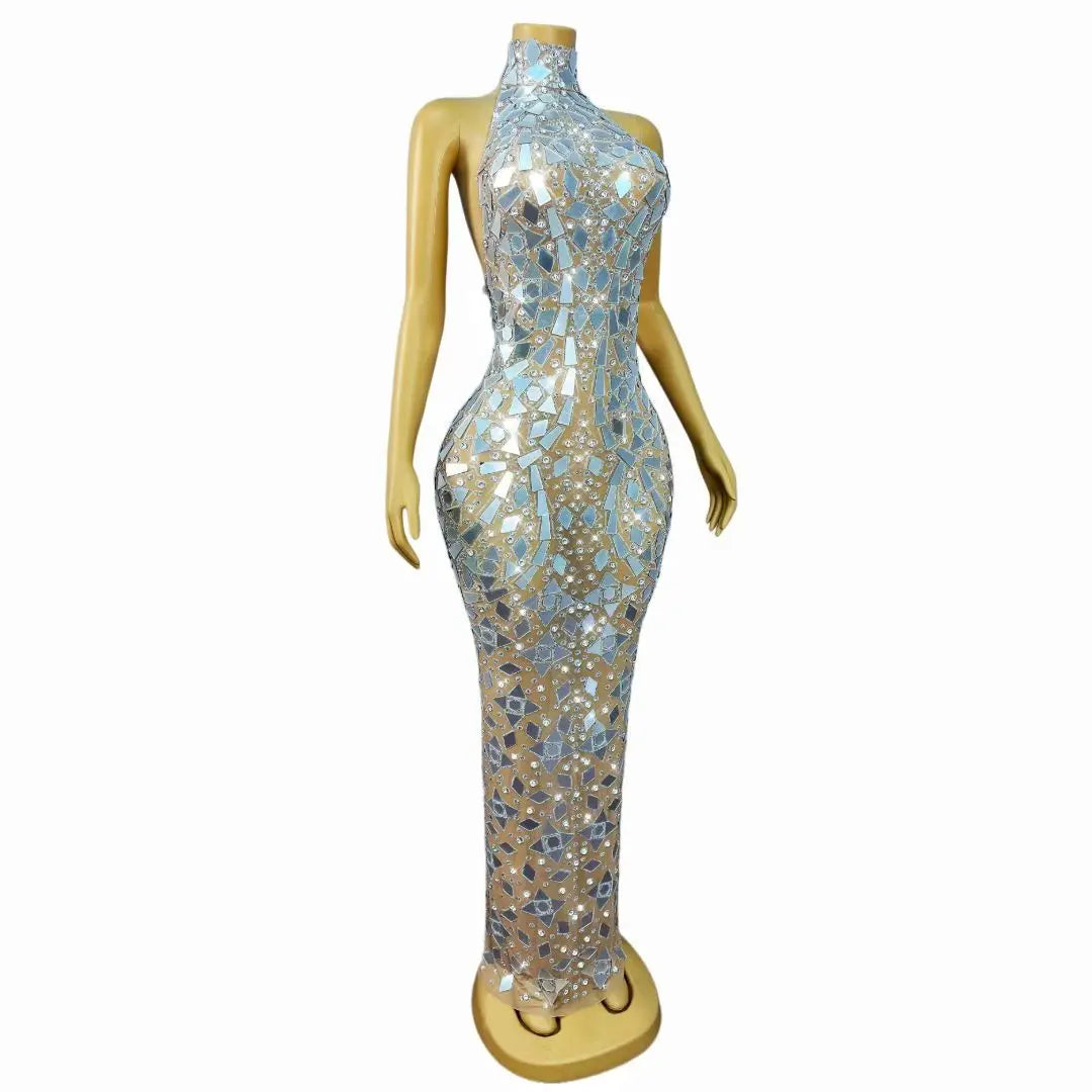 Luxury Mirror Glitter Sequin Celebrities Red Carpet Wedding Guest  Evening Party Night Clubwear Prom Sexy Long Maxi Dress Ladies Business Dinner  Backless Rhinestones Crystal Beaded Gown Ladies Luxury Formal Apparel Supplies