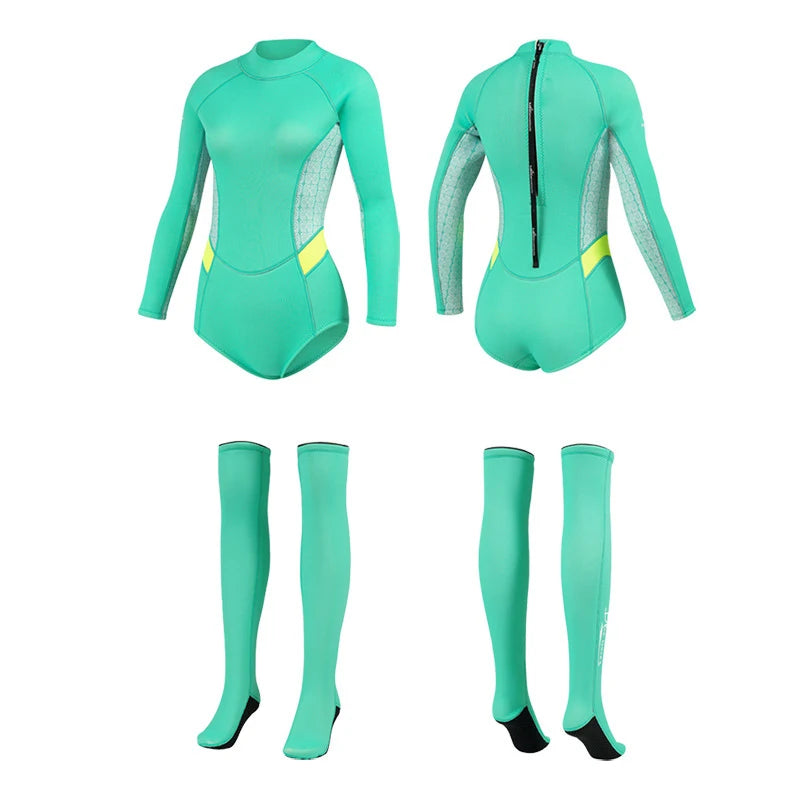 New Arrivals 2MM Neoprene Wetsuit Women's Long-Sleeved Warm Cold-Proof Surf Suit Suit Snorkeling Sunscreen Wetsuit Stockings Diving Scuba Underwater Fishing Water Sports Clothing Supplies