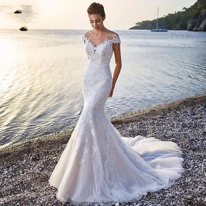 NEW Arrivals Off Shoulder Illusion Neckline Backless Mermaid Lace Bridal Sexy Dress Wedding Dresses Bride's Evening Prom Party Mermaid Bridal Gowns Formal Apparel Ladies Luxury Clothing Supplies