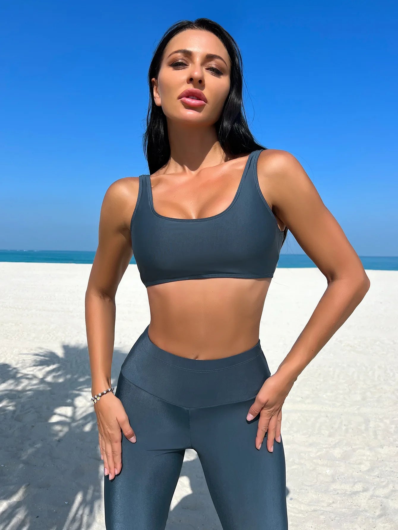 NEW Arrivals Islamic Clothing Solid Color Ladies Long Sleeve Swimming Muslim Top and Long Legging Swimwear Set Muslim Swimming Suit Women Modest   Summer Bath Muslims Summer Beachwear Apparel Suits