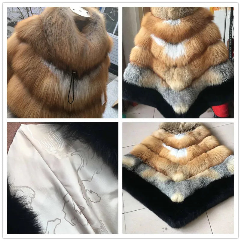 NEW Arrivals 4 Colors Women's Elegant Graceful Winter Women's Real Natural Fox Fur Coat Custom Design Fur Poncho Luxury Shawls Ladies Luxury Apparel Supplies