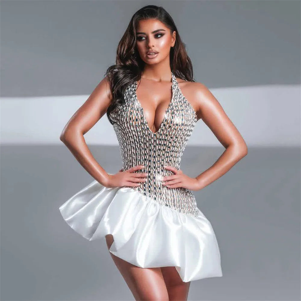 Boutique Gala HOT SALE New Design Rayon Dress Women's Sexy Night Clubwear Evening Prom  Party Wedding Guest Women Hand Beading Sexy Mini Celebrity Gown Ladies Sexy Apparel Supplies