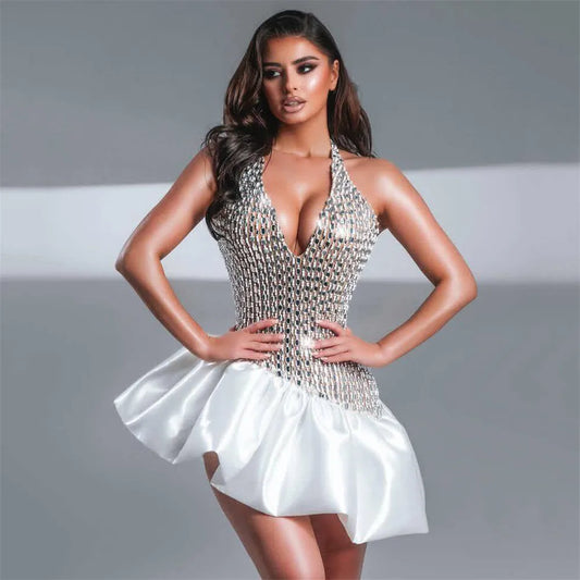 Boutique Gala HOT SALE New Design Rayon Dress Women's Sexy Night Clubwear Evening Prom  Party Wedding Guest Women Hand Beading Sexy Mini Celebrity Gown Ladies Sexy Apparel Supplies