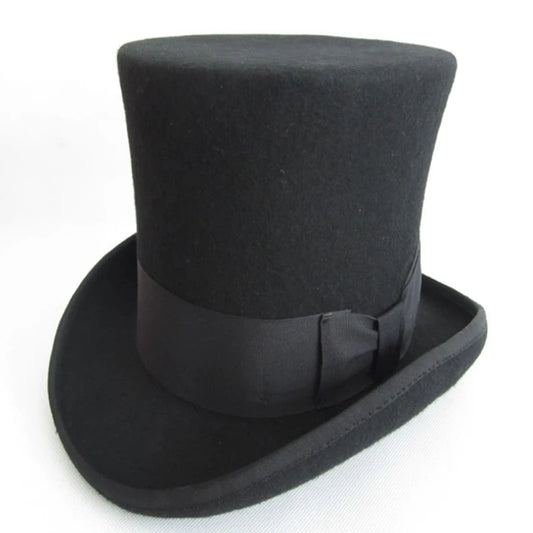 NEW Arrivals British 100% Wool Bow Solid Red/Gray/Black Color Luxury President  Hat Formal Events Tuxedos  Fashion New Personality Flat Top High Jazz Cap Top Evening Hat
