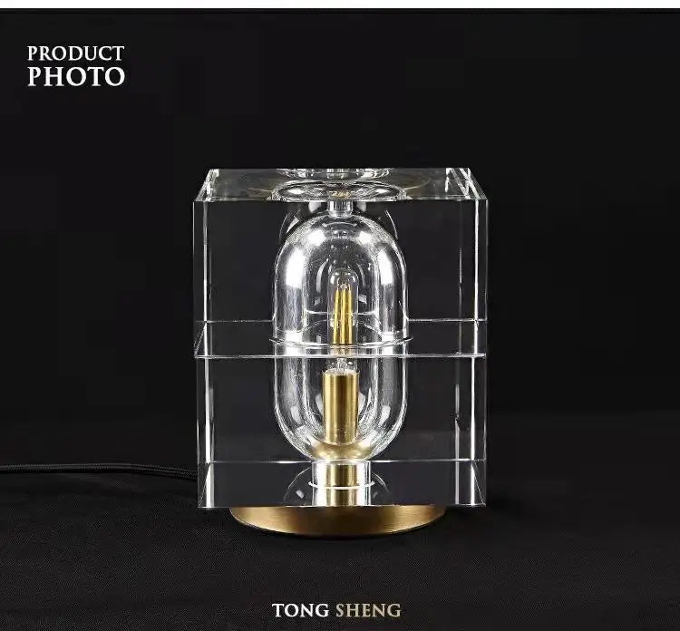 Italian Luxury All Copper K9 Crystal Table Light Rubik's Cube Creative Personality Study Art Decoration Brass Small Desk Lamp Home Bedroom Living Room Bedside Lampshades Lighting Accessories