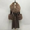 Boutique Gala HOT SALE (Few Units Left)  Real Leather Fur Jacket Black/Gray/Brown/Wine Red Color S-2XL Women Genuine Leather Trench Coat with Detachable Mongolian Natural Raccoon Fur Collar Cuffs Winter Outfits Ladies Luxury